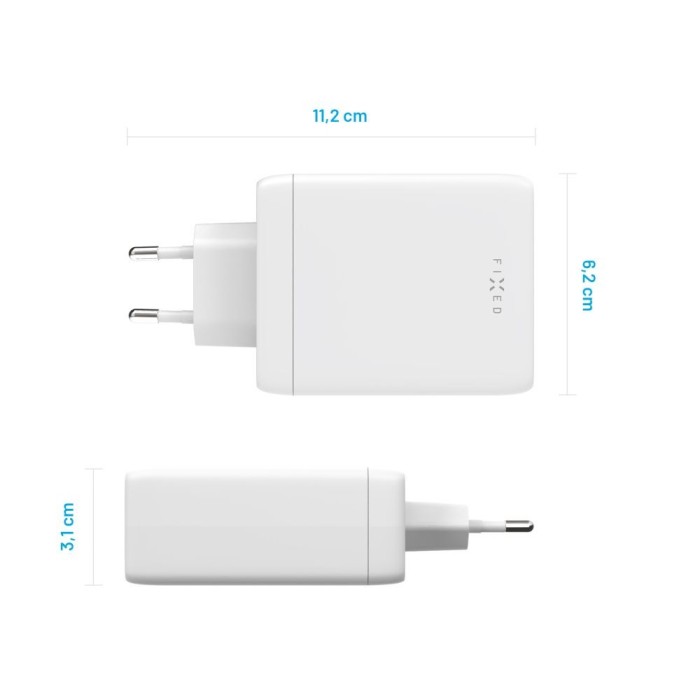 Fixed 100W 3xUSB-C, 1x USB nabíjecí adaptér, bílý